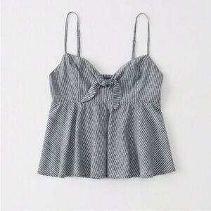 Abercrombie coastal cotton navy blue pin stripe tie front cami blouse sz XS